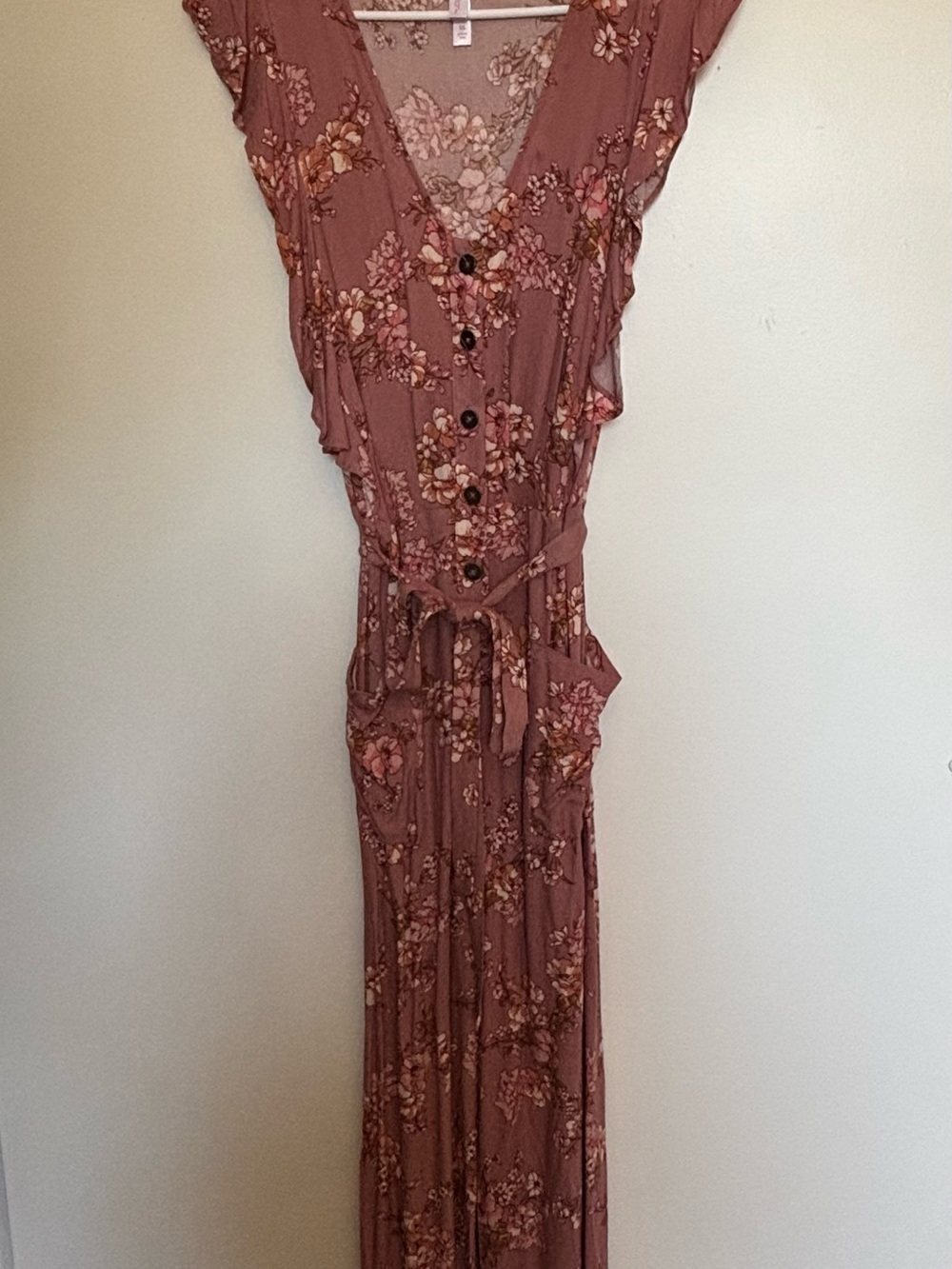 Xhilaration Mauve Floral Button-Front Jumpsuit